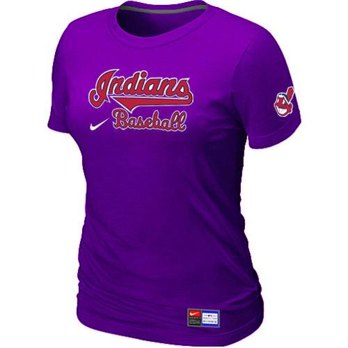 Cheap Women Nike Cleveland Indians Purple Short Sleeve Practice MLB T-Shirt
