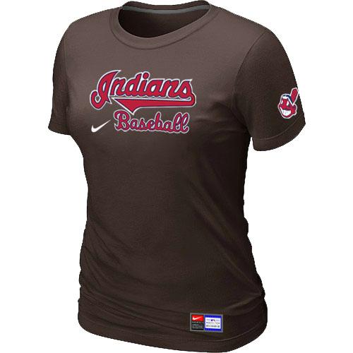 Cheap Women Nike Cleveland Indians Brown Short Sleeve Practice MLB T-Shirt