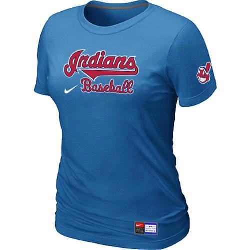 Cheap Women Nike Cleveland Indians L.blue Short Sleeve Practice MLB T-Shirt