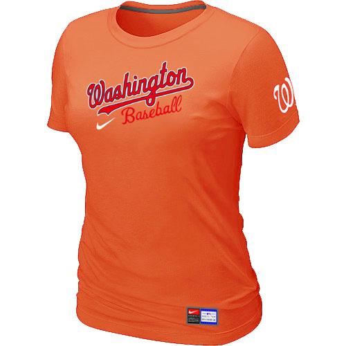 Cheap Women Nike Washington Nationals Orange Short Sleeve Practice MLB T-Shirt