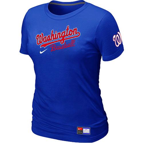 Cheap Women Nike Washington Nationals Blue Short Sleeve Practice MLB T-Shirt