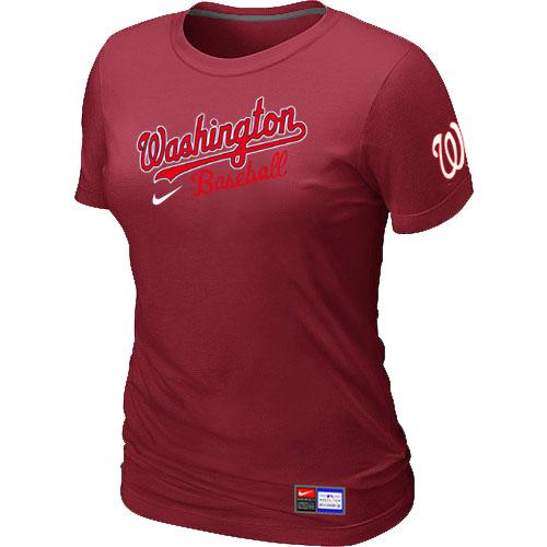 Cheap Women Nike Washington Nationals Red Short Sleeve Practice MLB T-Shirt