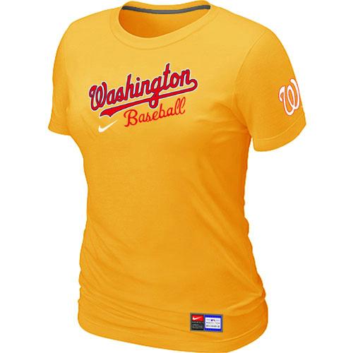Cheap Women Nike Washington Nationals Yellow Short Sleeve Practice MLB T-Shirt