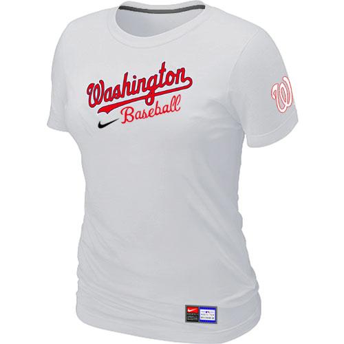 Cheap Women Nike Washington Nationals White Short Sleeve Practice MLB T-Shirt