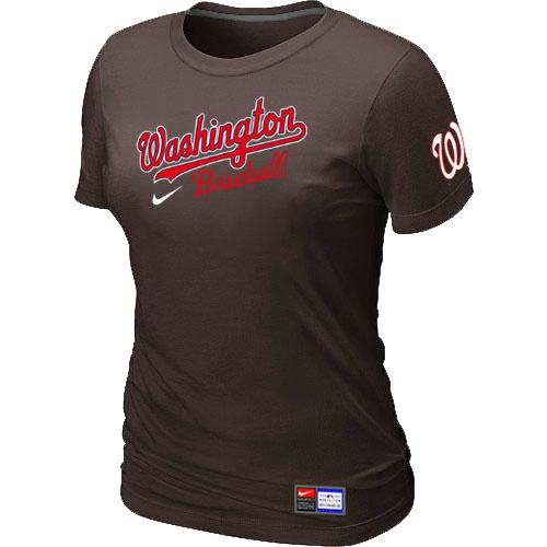 Cheap Women Nike Washington Nationals Brown Short Sleeve Practice MLB T-Shirt