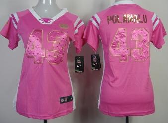 Cheap Women Nike Pittsburgh Steelers 43 Troy Polamalu Pink Handwork Sequin Name Fashion NFL Jerseys