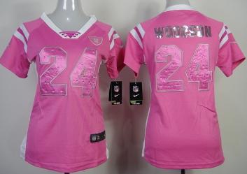 Cheap Women Nike Oakland Raiders 24 Charles Woodson Pink Handwork Sequin Name Fashion NFL Jerseys