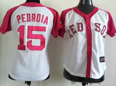 Women Boston Red Sox 15 Dustin Pedroia Ladies Splash Fashion White MLB Jerseys