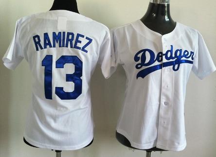 Cheap Women Los Angeles Dodgers 13 Hanley Ramirez White MLB Jerseys