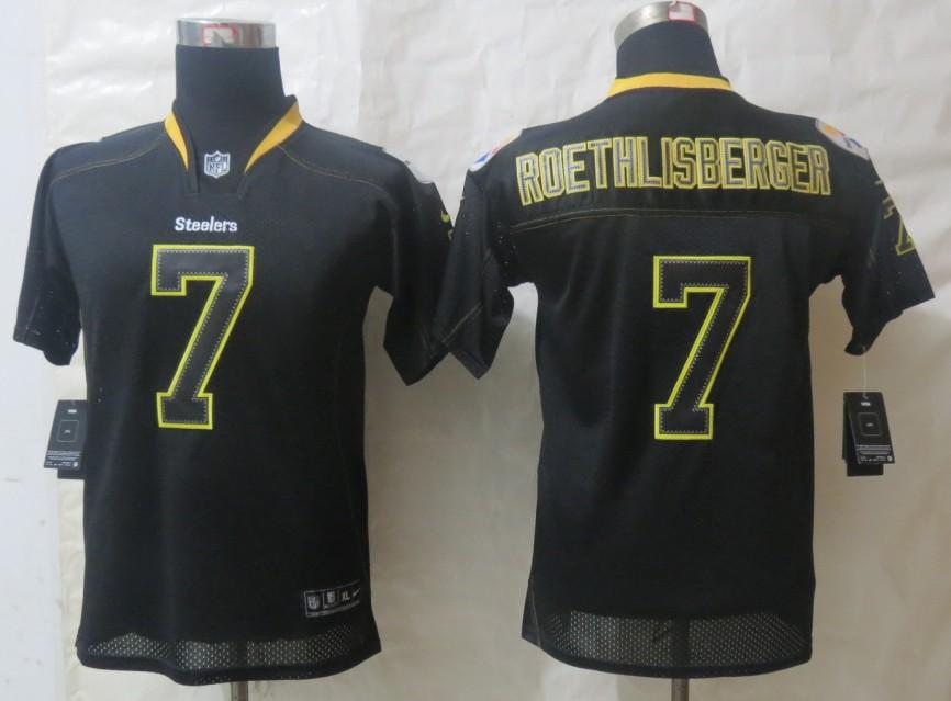 Kids Nike Pittsburgh Steelers #7 Ben Roethlisberger Lights Out Black NFL Jerseys Cheap