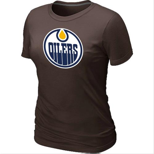 Cheap Women Edmonton Oilers Big & Tall Logo Brown NHL T-Shirt