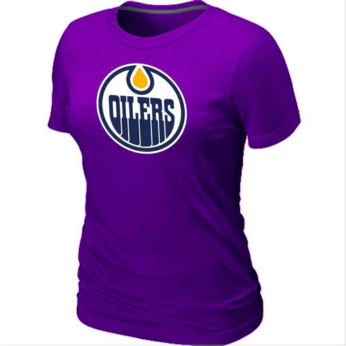 Cheap Women Edmonton Oilers Big & Tall Logo Purple NHL T-Shirt