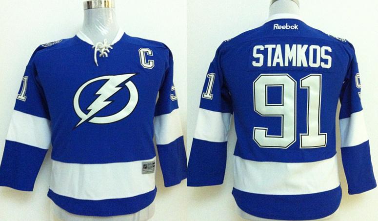 Kids Tampa Bay Lightning 91 Steven Stamkos Blue NHL Hockey Jersey For Sale