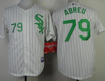 Chicago White Sox 79 Jose Abreu White Green Strip MLB Jerseys