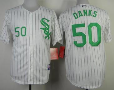Chicago White Sox #50 John Danks White Green Strip MLB Jerseys