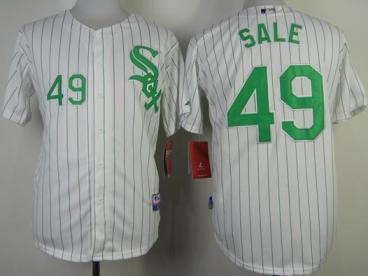 Chicago White Sox 49 Chris Sale White Green Strip MLB Jerseys