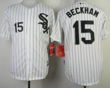 Chicago White Sox 15 Gordon Beckham White Black Strip MLB Jerseys