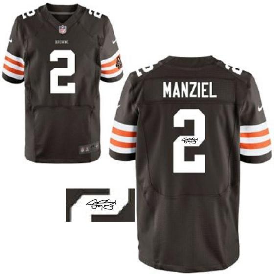 Nike Cleveland Browns #2 Johnny Manziel Brown Signed Elite NFL Jerseys Cheap