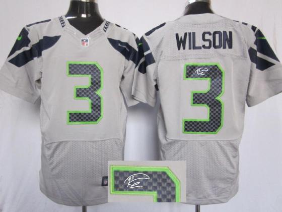 Nike Seattle Seahawks 3 Russell Wilson Grey Signed Elite NFL Jerseys Cheap
