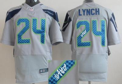 Nike Seattle Seahawks 24 Marshawn Lynch Grey Signed Elite NFL Jerseys Cheap