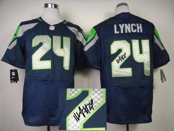 Nike Seattle Seahawks 24 Marshawn Lynch Blue Signed Elite NFL Jerseys Cheap