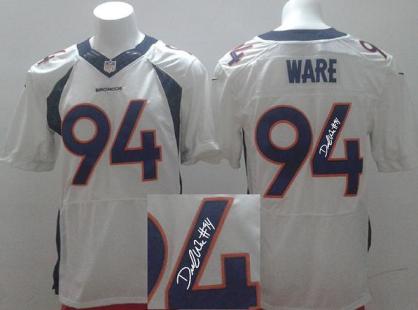 Nike Denver Broncos 94 DeMarcus Ware White Signed Elite NFL Jerseys Cheap