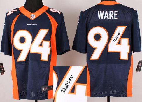 Nike Denver Broncos 94 DeMarcus Ware Blue Signed Elite NFL Jerseys Cheap