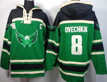 Washington Capitals 8 Alex Ovechkin Green Lace-Up NHL Jersey Hoodie
