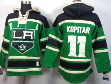 Los Angeles Kings 11 Anze Kopitar Green Lace-Up NHL Jersey Hoodie