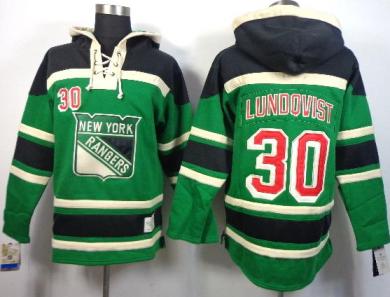 New York Rangers 30 Henrik Lundqvist Green Lace-Up NHL Jersey Hoodie