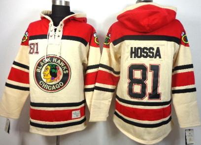 Chicago Blackhawks 81 Marian Hossa Cream Lace-Up NHL Jersey Hoodie
