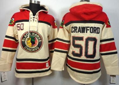 Chicago Blackhawks 50 Corey Crawford Cream Lace-Up NHL Jersey Hoodie