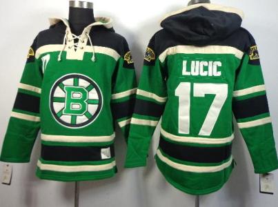 Boston Bruins 17 Milan Lucic Green Lace-Up NHL Jersey Hoodie