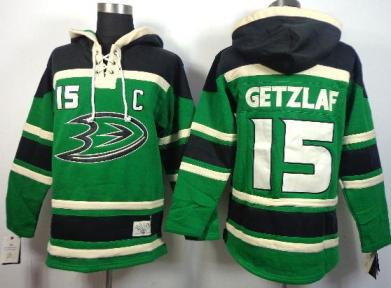Anaheim Ducks 15 Ryan Getzlaf Green Lace-Up NHL Jersey Hoodie