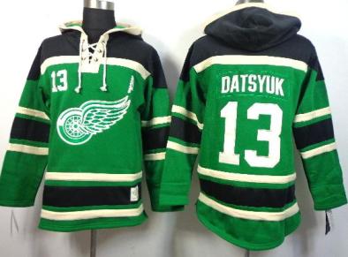Detroit Red Wings 13 Pavel Datsyuk Green Lace-Up NHL Jersey Hoodie Cheap