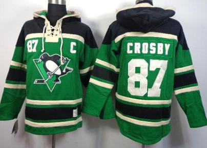 Pittsburgh Penguins 87 Sidney Crosby Green Lace-Up NHL Jersey Hoodie