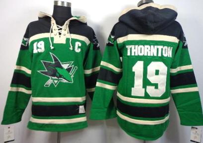 San Jose Sharks 19 Joe Thornton Green Lace-Up NHL Jersey Hoodie Cheap
