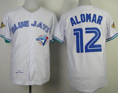 Toronto Blue Jays 12 Roberto Alomar White 1993 M&N Throwback MLB Jerseys