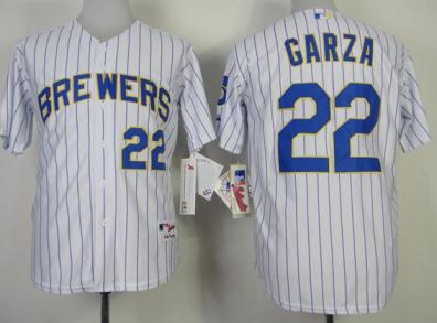 Milwaukee Brewers 22 Matt Garza White Blue Strip MLB Jerseys Cheap