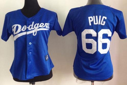 Women Los Angeles Dodgers 66 Yasiel Puig Blue MLB Jerseys