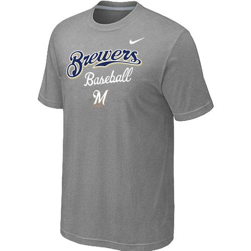 Nike MLB Milwaukee Brewers 2014 Home Practice T-Shirt - Light Grey Cheap