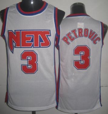 New Jersey Nets 3 Drazen Petrovic White Hardwood Classics Revolution 30 NBA Jerseys