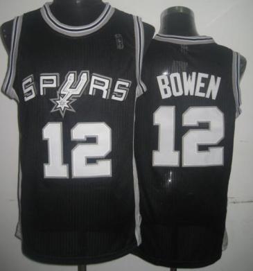 San Antonio Spurs 12 Bruce Bowen Black Hardwood Classics Revolution 30 NBA Jerseys