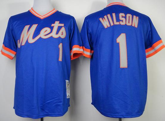 New York Mets 1 Mookie Wilson 1983 Throwback Blue MLB Jerseys Cheap