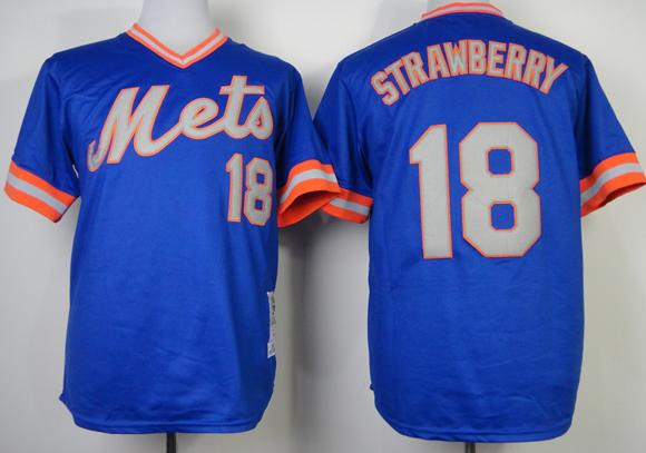New York Mets 18 Darryl Strawberry Throwback Blue MLB Jerseys Cheap