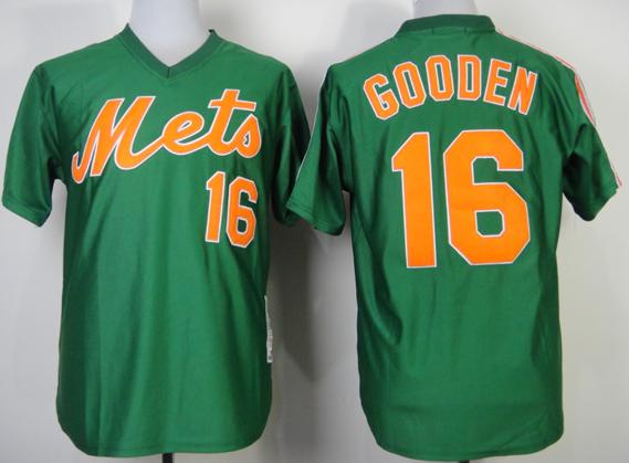 New York Mets 16 Dwight Gooden Throwback Green MLB Jerseys Cheap