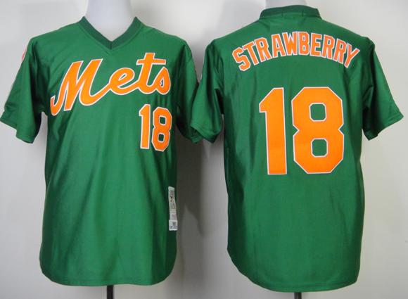 New York Mets 18 Darryl Strawberry Throwback Green MLB Jerseys Cheap