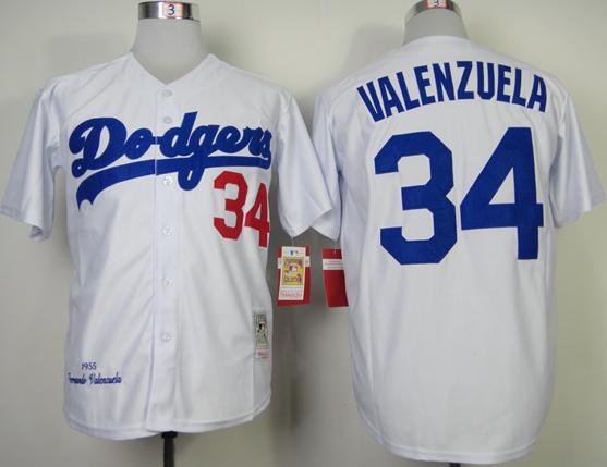 Los Angeles Dodgers 34 Fernando Valenzuela White 1955 Throwback MLB Jersey Cheap