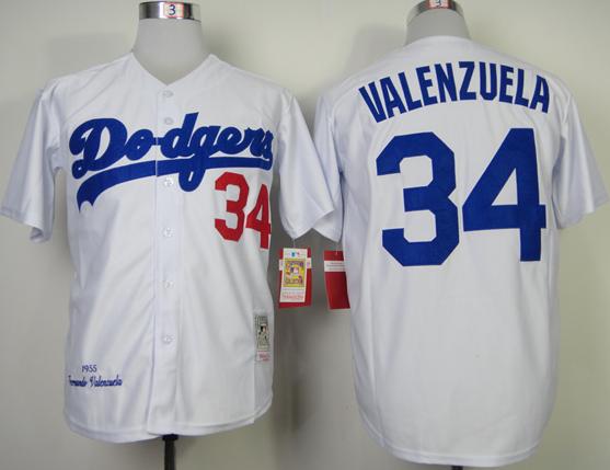 Los Angeles Dodgers 34 Fernando Valenzuela White 1955 Throwback MLB Jersey Los Angeles Dodgers 34 Fernando Valenzuela White 1955 Throwback MLB Jersey