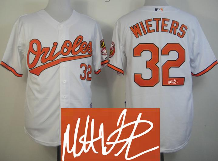Baltimore Orioles 32 Matt Wieters White Signed MLB Jerseys